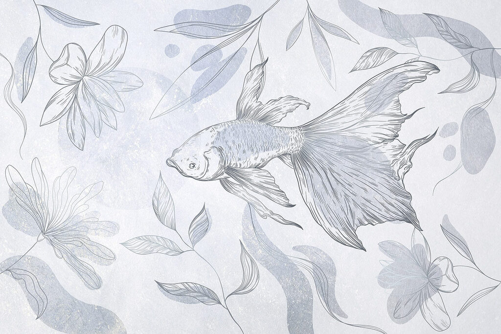 Disegno di un pesce e di piante Disegno di un pesce e di piante