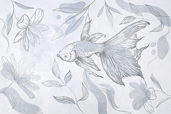 Disegno di un pesce e di piante Disegno di un pesce e di piante