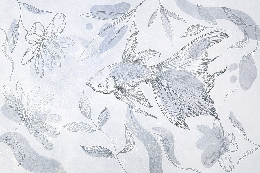 Disegno di un pesce e di piante Disegno di un pesce e di piante