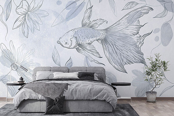 Disegno di un pesce e di piante Disegno di un pesce e di piante