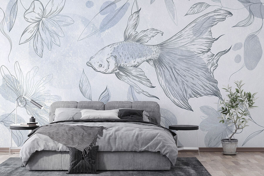 Disegno di un pesce e di piante Disegno di un pesce e di piante