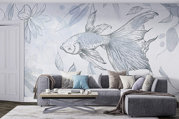 Disegno di un pesce e di piante Disegno di un pesce e di piante