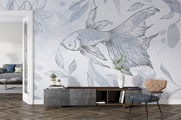 Disegno di un pesce e di piante Disegno di un pesce e di piante