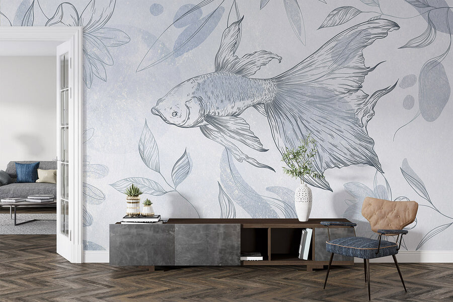 Disegno di un pesce e di piante Disegno di un pesce e di piante