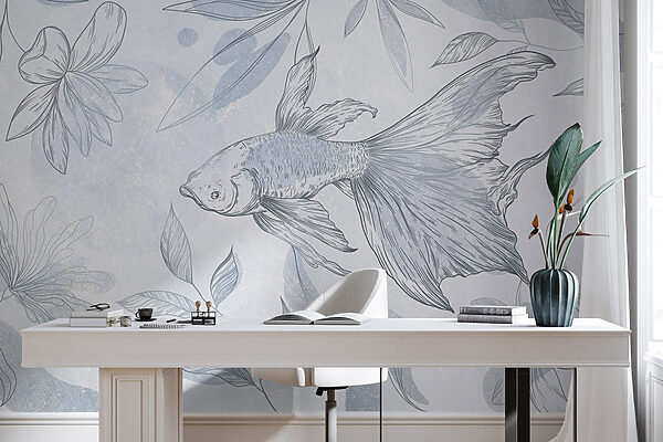 Disegno di un pesce e di piante Disegno di un pesce e di piante