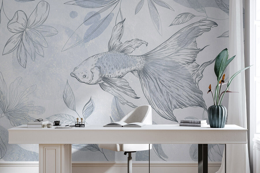 Disegno di un pesce e di piante Disegno di un pesce e di piante