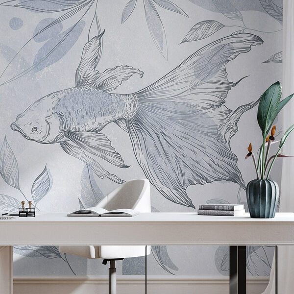 Disegno di un pesce e di piante Disegno di un pesce e di piante