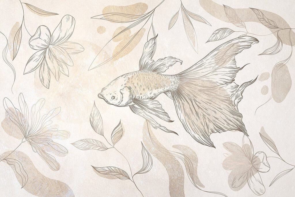 Elegante pesce tra disegni floreali. Elegante pesce tra disegni floreali.