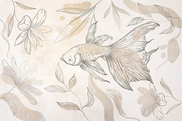 Elegante pesce tra disegni floreali. Elegante pesce tra disegni floreali.