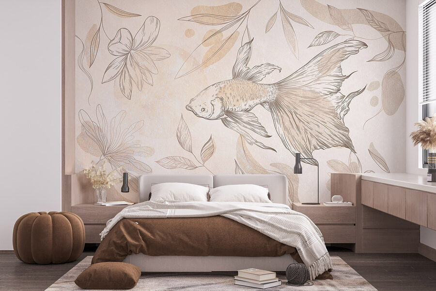 Elegante pesce tra disegni floreali.