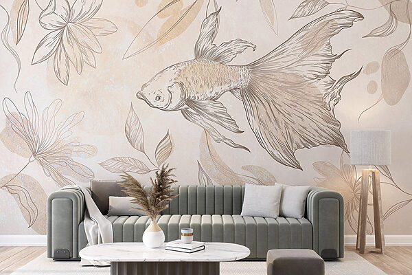 Elegante pesce tra disegni floreali. Elegante pesce tra disegni floreali.