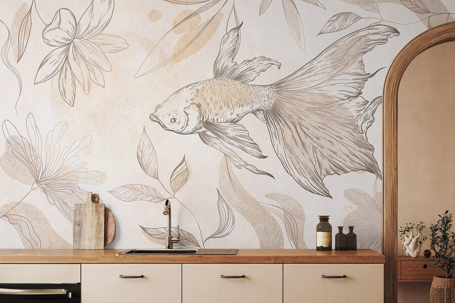Elegante pesce tra disegni floreali.