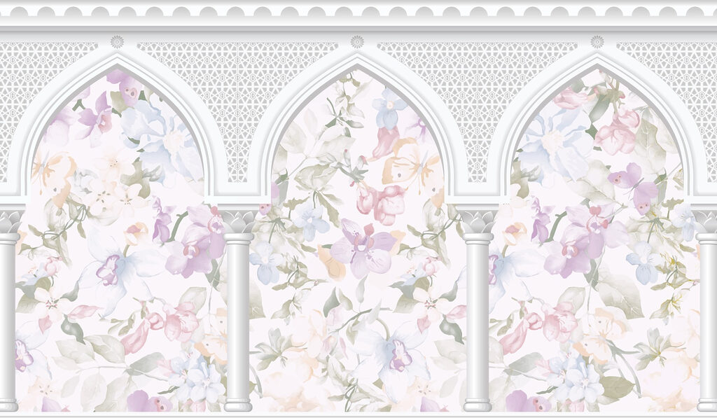 Carta da parati con fiori e archi Carta da parati con fiori e archi