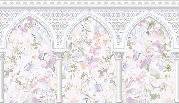 Carta da parati con fiori e archi Carta da parati con fiori e archi