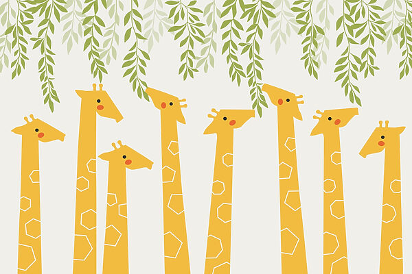Gruppo di giraffe con foglie Gruppo di giraffe con foglie