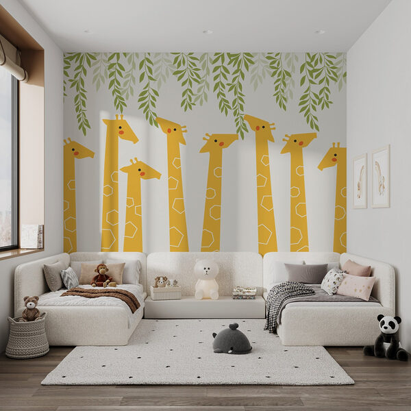 Gruppo di giraffe con foglie Gruppo di giraffe con foglie
