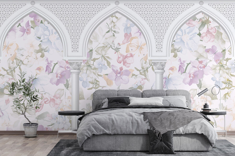 Carta da parati con fiori e archi Carta da parati con fiori e archi