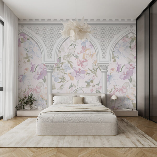 Carta da parati con fiori e archi Carta da parati con fiori e archi