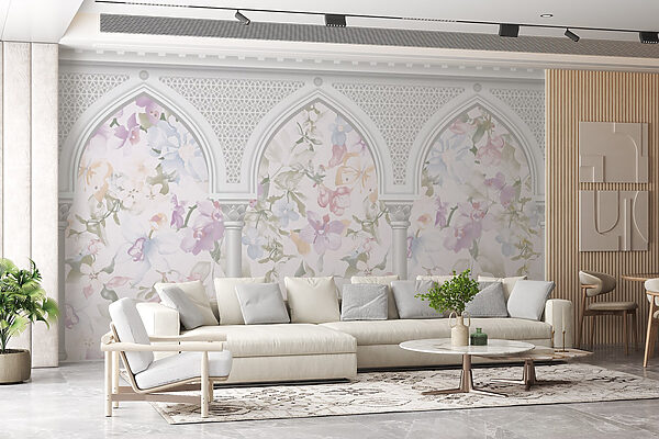 Carta da parati con fiori e archi Carta da parati con fiori e archi