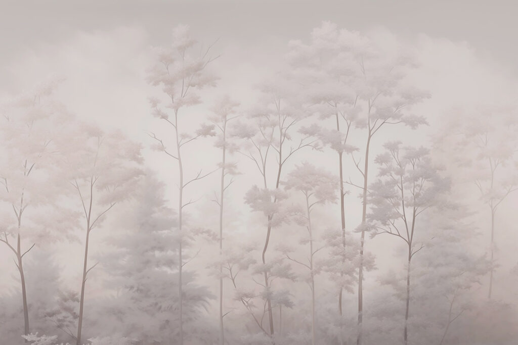 Gruppo di alberi con nebbia Gruppo di alberi con nebbia