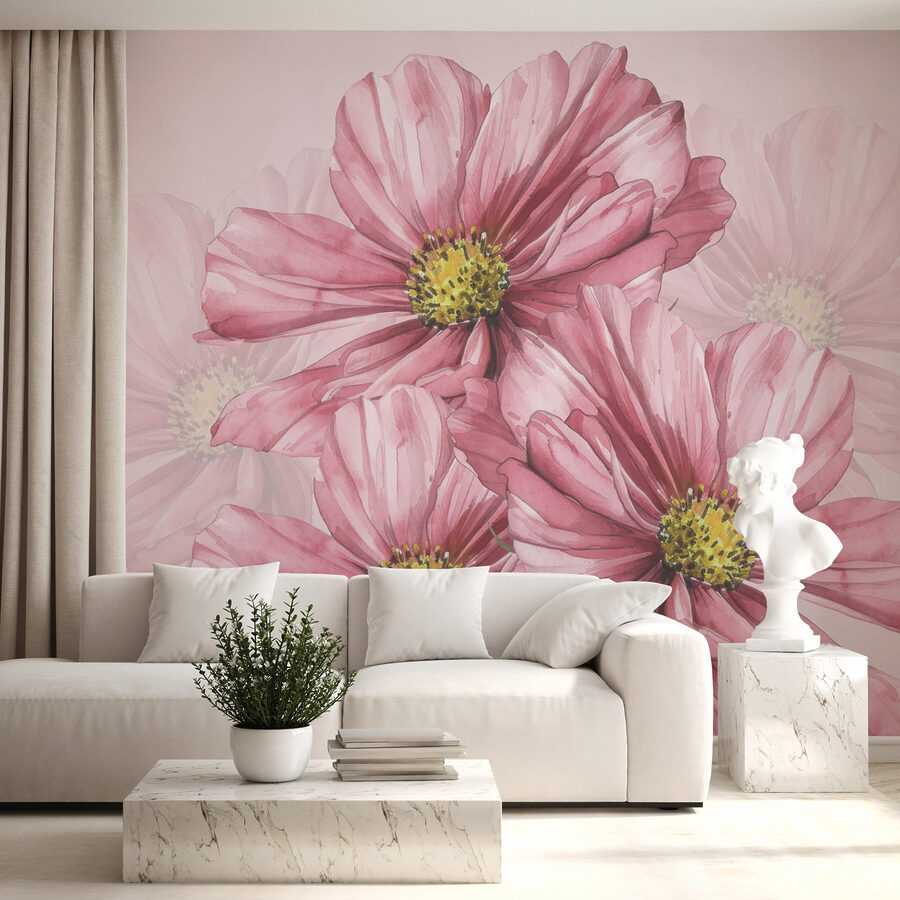 Carta da parati Gruppo di fiori rosa
