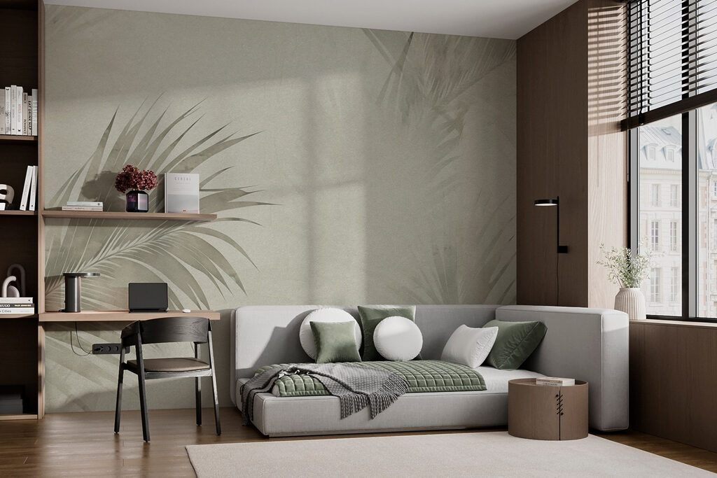 Soft palm leaves on a muted background