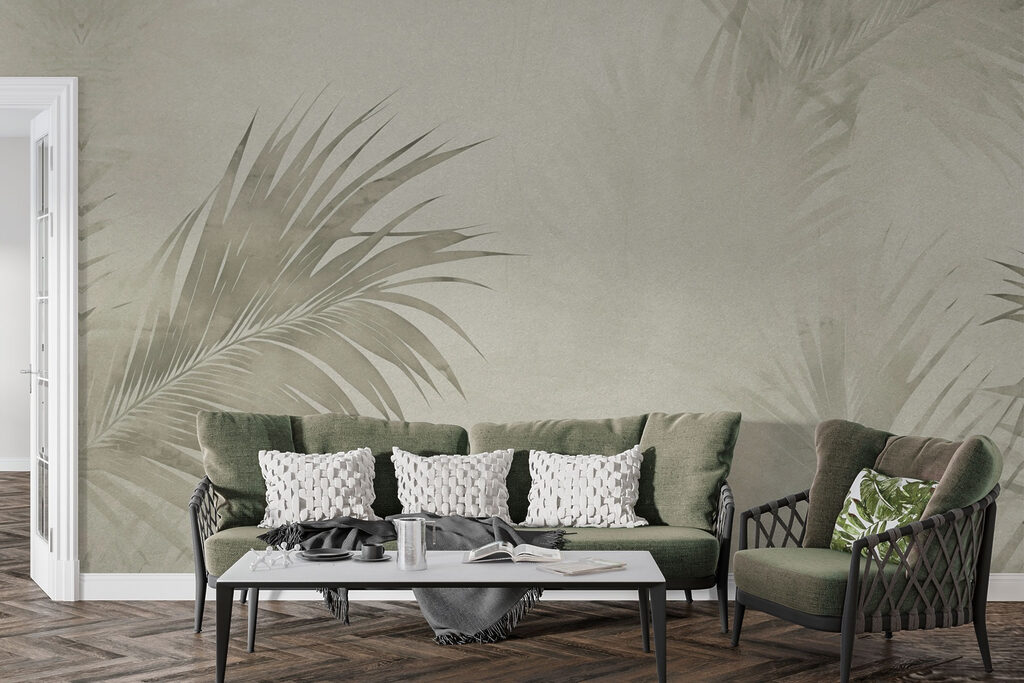 Soft palm leaves on a muted background