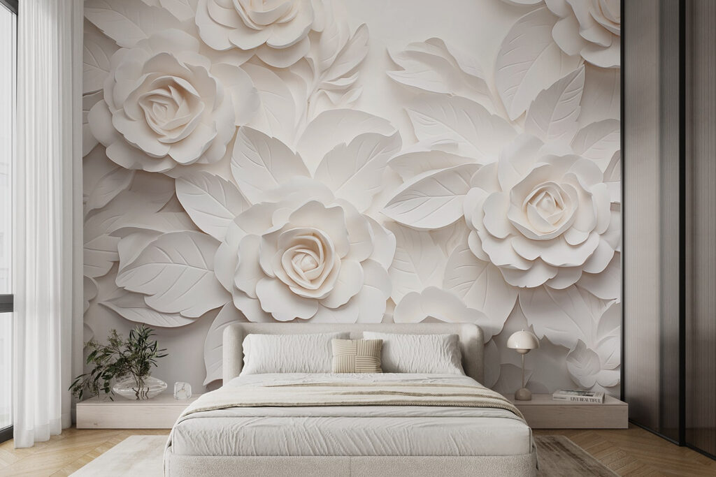 White paper flowers and leaves