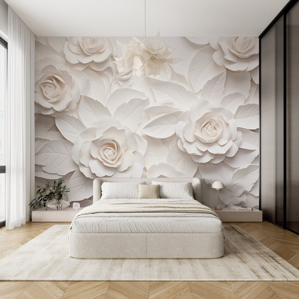 White paper flowers and leaves