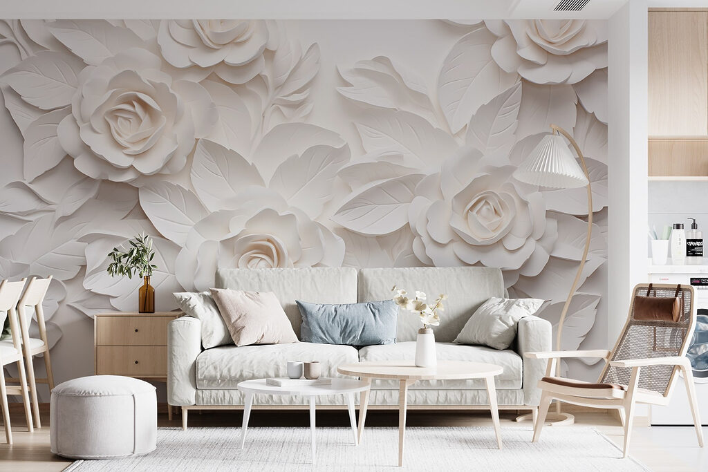White paper flowers and leaves