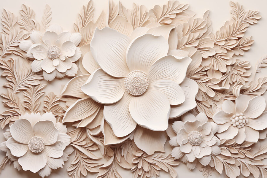 Fiori e foglie bianche su una parete