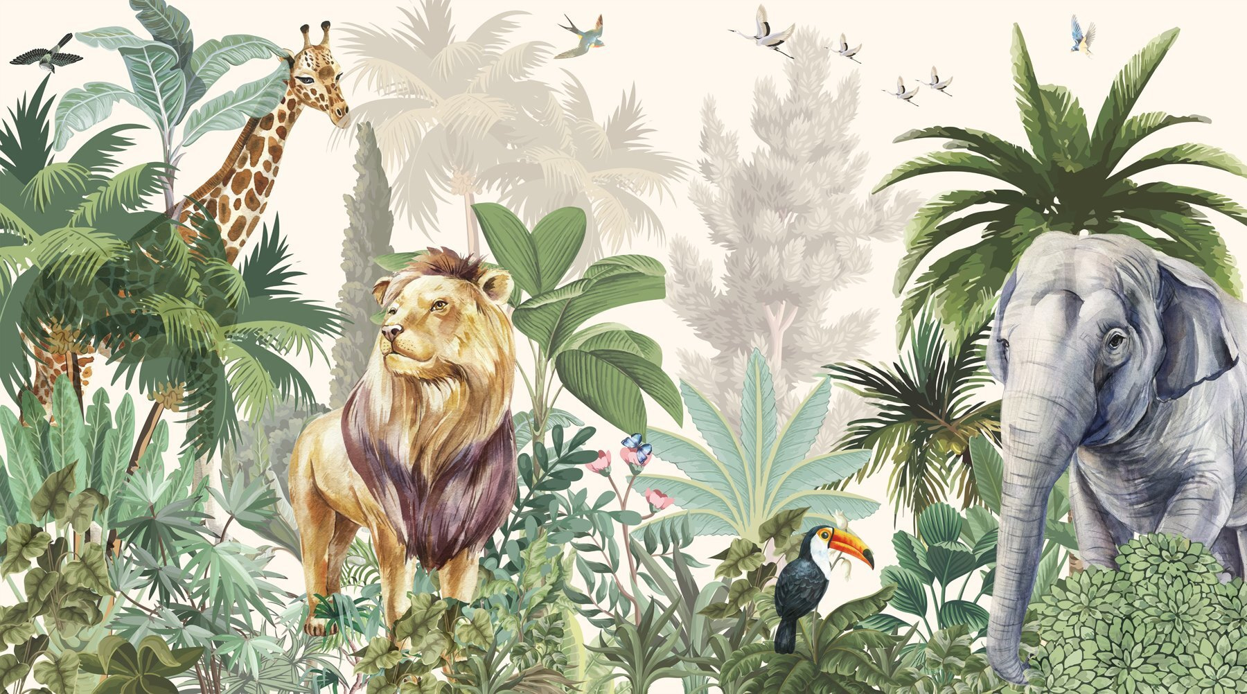 Wallpaper with animals and birds Wallpaper with animals and birds