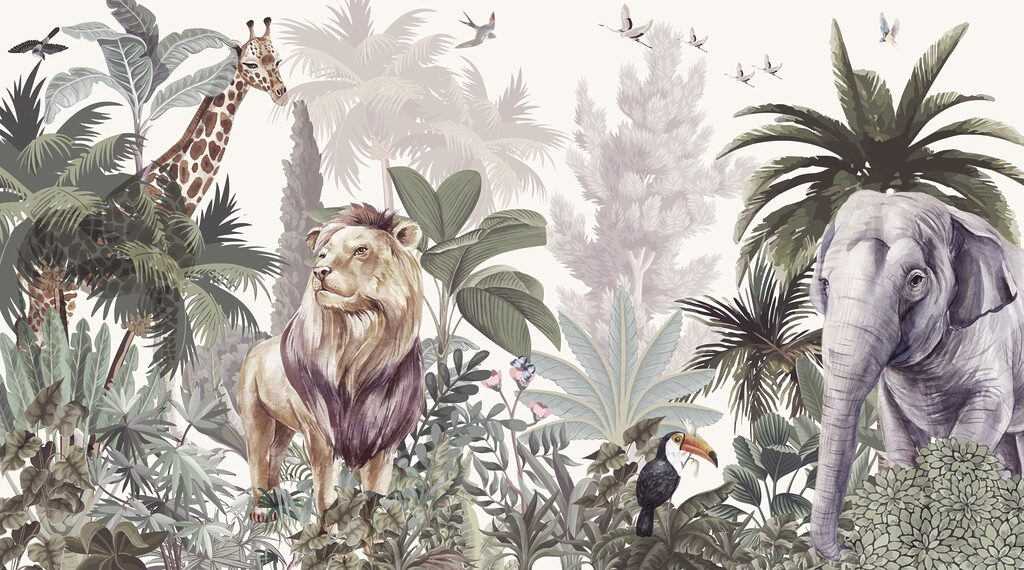 Wallpaper with animals and birds Wallpaper with animals and birds