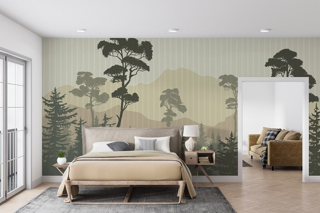 Landscape of trees and mountains