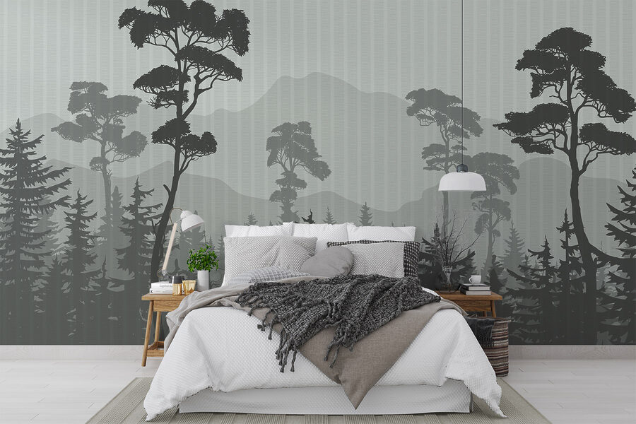 Foresta con montagne e alberi
