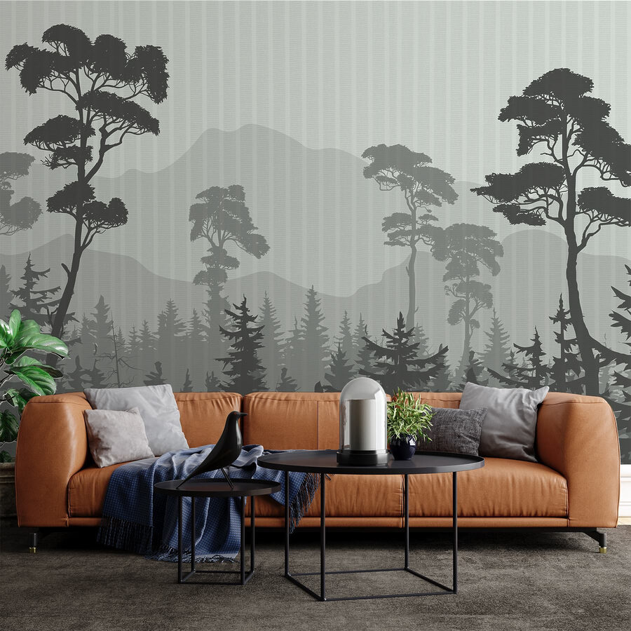 Foresta con montagne e alberi
