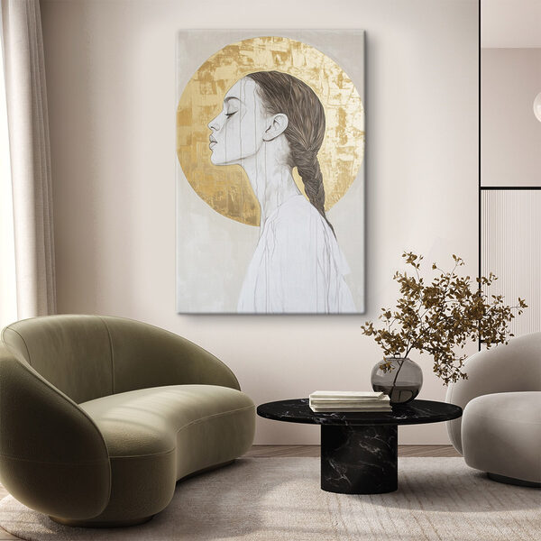 Elegant profile against a circular backdrop