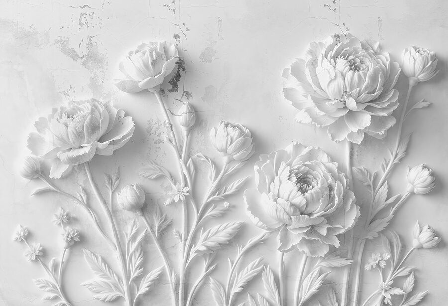 Incisione di fiori bianchi su una parete