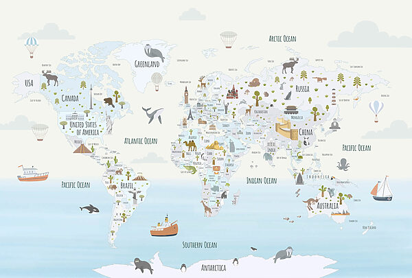 Mappa del mondo con diversi animali Mappa del mondo con diversi animali