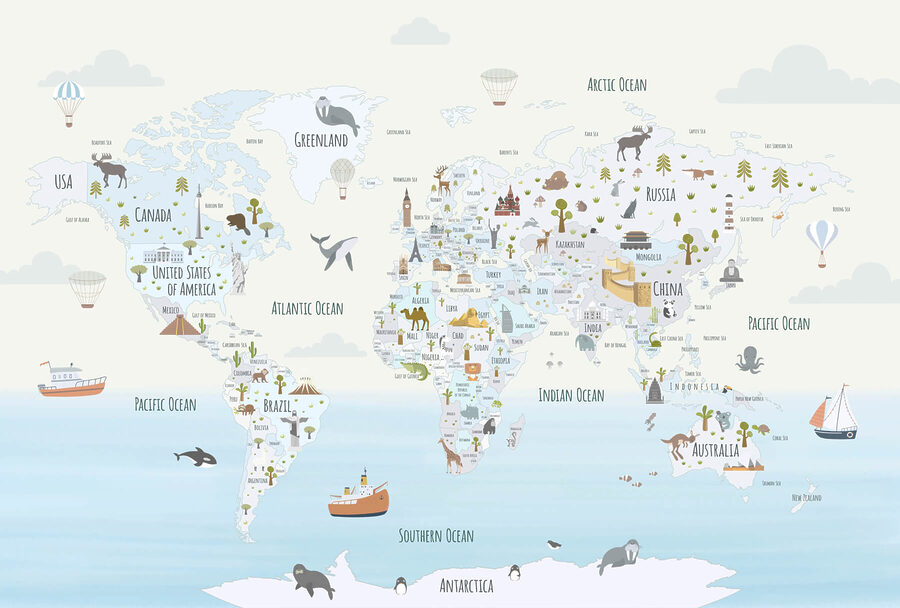 Mappa del mondo con diversi animali Mappa del mondo con diversi animali