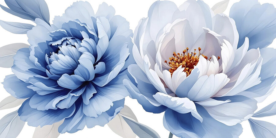 Delicate fioriture in tenui tonalità di blu