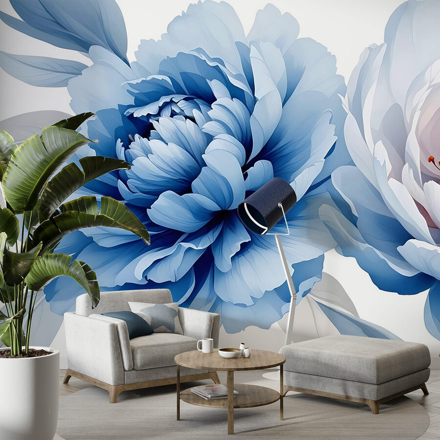 Delicate fioriture in tenui tonalità di blu