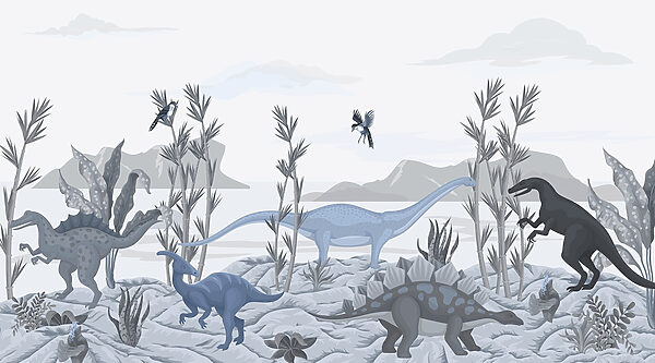 Gruppo di dinosauri in un paesaggio Gruppo di dinosauri in un paesaggio