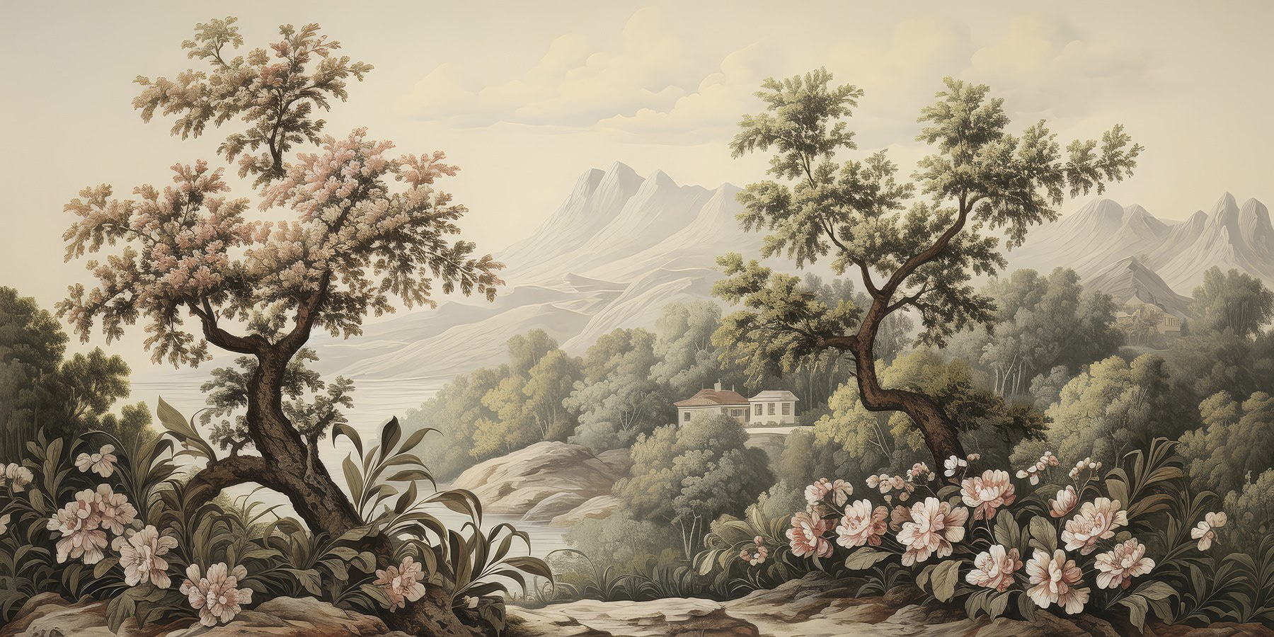 Landscape with trees and flowers Landscape with trees and flowers