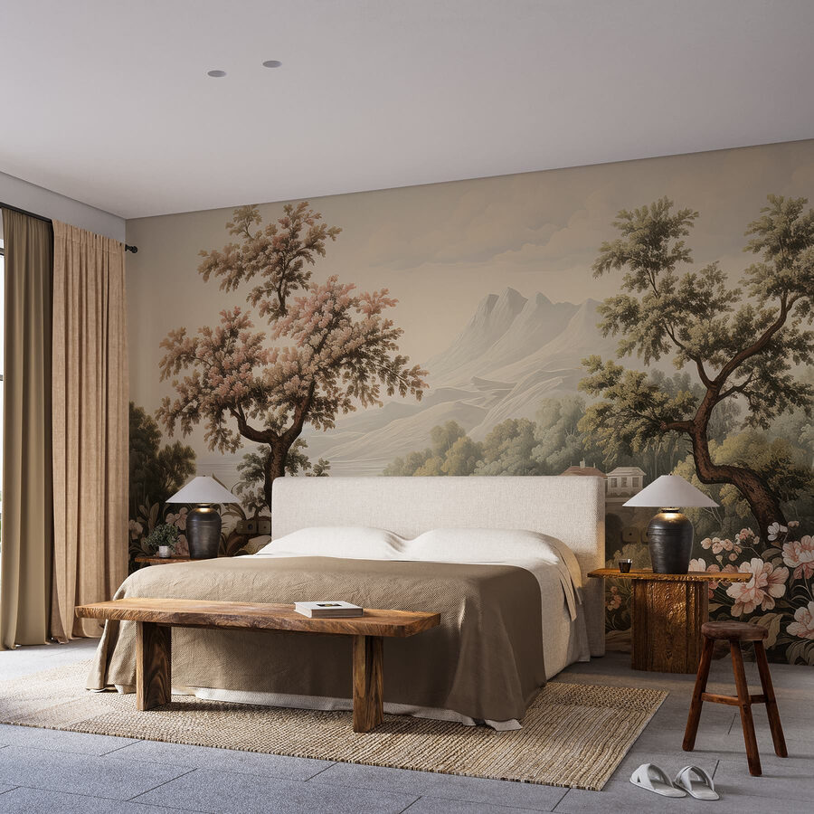 Paesaggio con alberi e fiori
