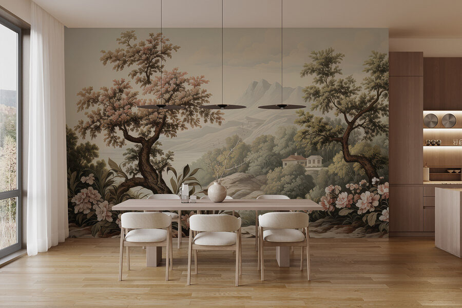 Paesaggio con alberi e fiori