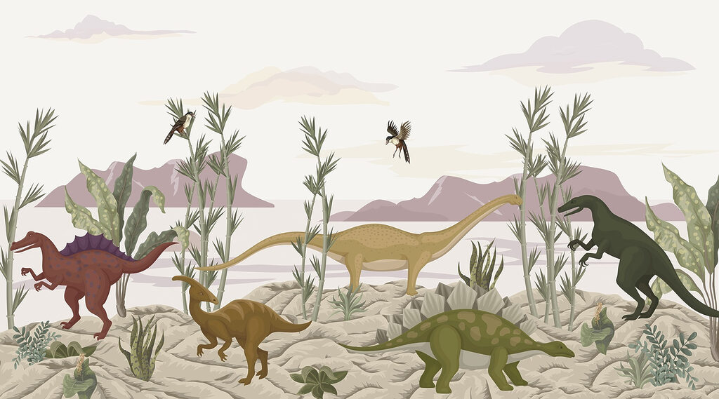 Gruppo di dinosauri nel deserto Gruppo di dinosauri nel deserto