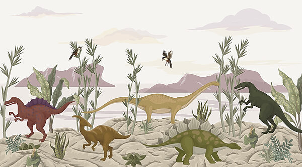 Gruppo di dinosauri nel deserto Gruppo di dinosauri nel deserto