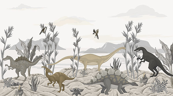Gruppo di dinosauri nel deserto Gruppo di dinosauri nel deserto
