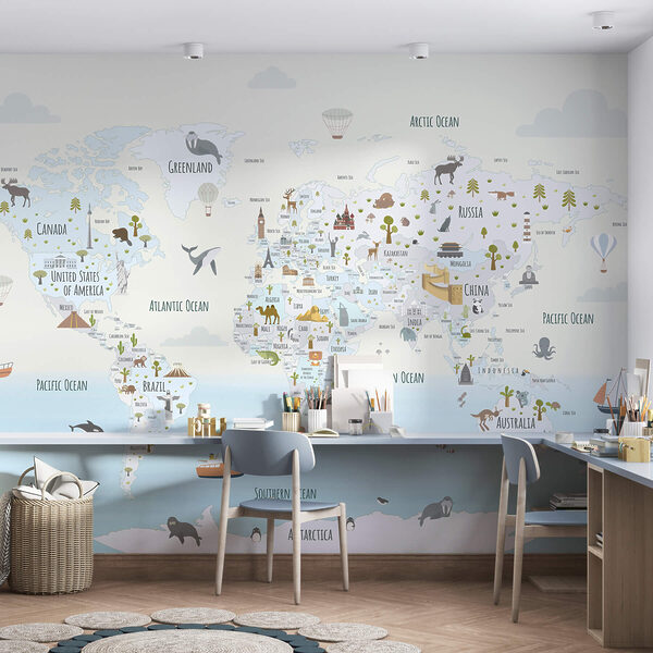 Mappa del mondo con diversi animali Mappa del mondo con diversi animali
